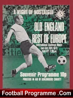 Old England v Rest Of Europe 1973 - Plus Puskas + Charlton - football programme