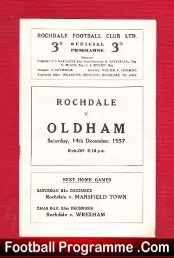 Rochdale v Oldham Athletic 1957 - football programme