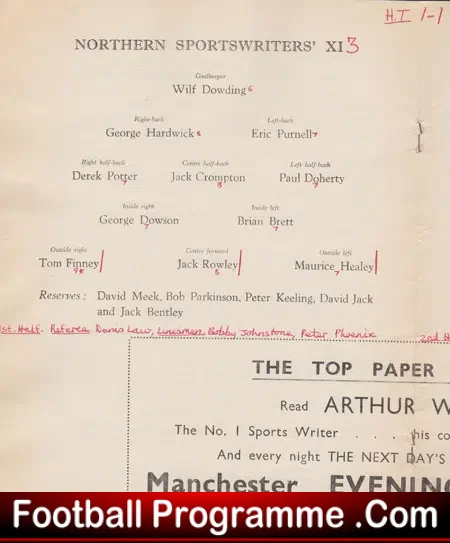Showbiz XI v Sports Writers XI 1961 at Oldham Denis Law Referee