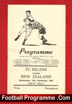 St Helens Rugby v New Zealand 1965