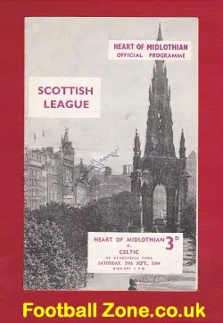 Heart Of Midlothian v Glasgow Celtic 1964 - Autograph SIGNED