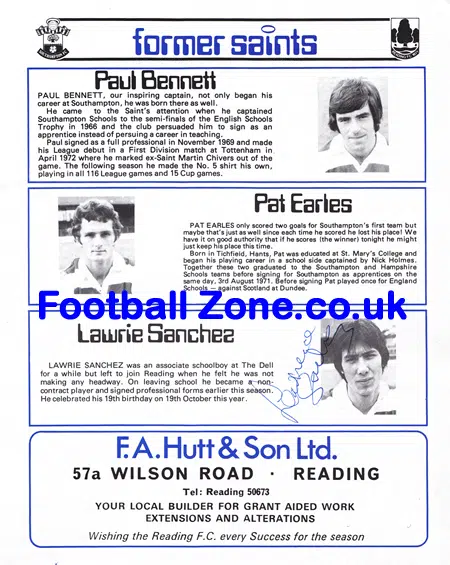 Reading v Southampton 1978 - Multi Autographed Signed