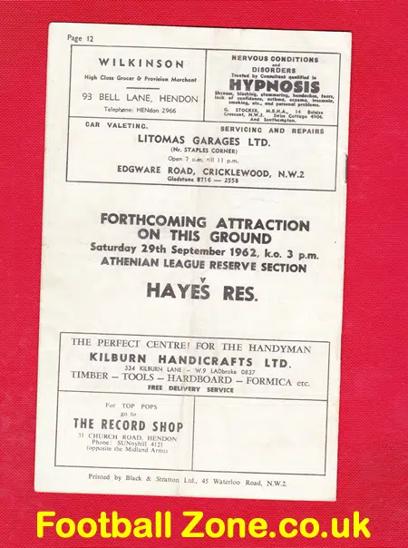 Hendon v Wolves 1962 – Floodlit Challenge Match