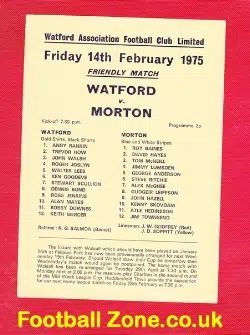 Watford v Greenock Morton 1975 – Single Sheet Friendly Match