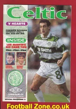 Glasgow Celtic v Heart of Midlothian Hearts 1994 - SIGNED