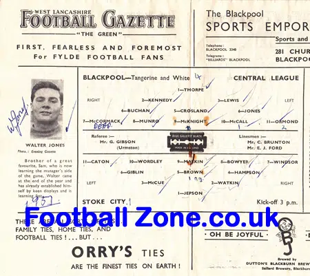 Blackpool v Stoke City 1948 - Autographed