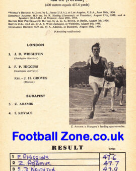 Athletic Programme London v Budapest at Wembley 1956