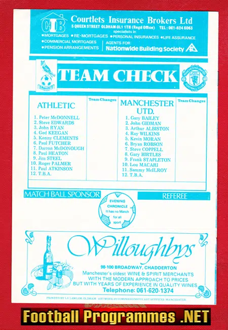 Oldham Athletic v Manchester United 1982 - Friendly Match