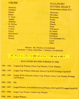 Ballingry Rovers v Glasgow Celtic 1989 – Glencraig Fife