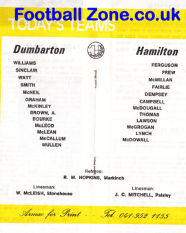 Dumbarton v Hamilton Academical 1976 – Multi Autographed