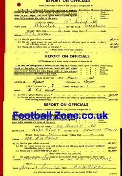 Referee Football Report Sheets The Official Performances 1960s