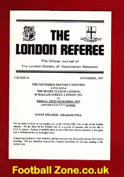 The London Referee Official Journal Refs Association NOV 1997