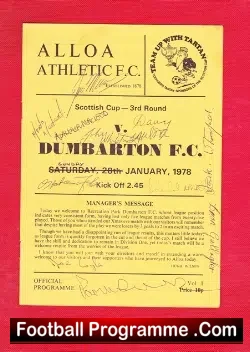 Alloa Athletic v Dumbarton 1978 – Multi Autographs