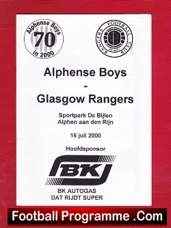 Alphense Boys v Glasgow Rangers 2000 - Holland - football programme