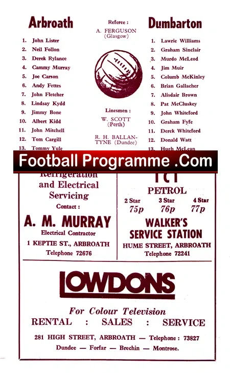 Arbroath v Dumbarton 1978 – Multi Autographed Signed