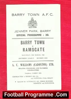 Barry Town v Ramsgate 1965 - football programme