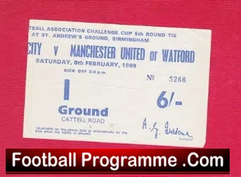 Birmingham City v Manchester United 1969 – FA Cup Ticket