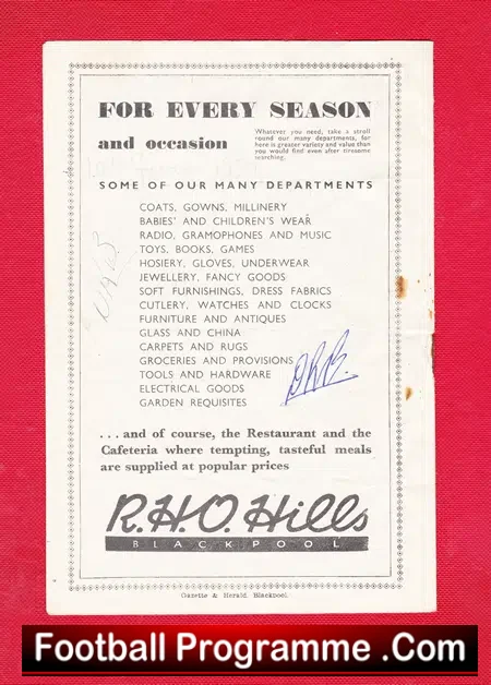Blackpool v Stoke City 1948 - Autographed