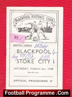 Blackpool v Stoke City 1948 - Autographed - football programme