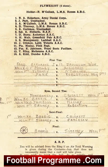 Boxing Programme Scottish Championship Glasgow 1942
