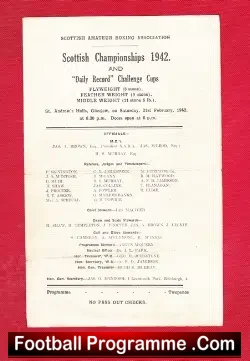 Boxing Programme Scottish Championship Glasgow 1942