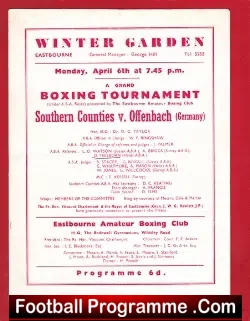 Boxing Programme Southern Counties v Offenbach Eastbourne 1950s - boxing programme