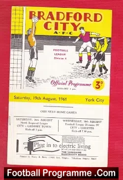 Bradford City v York City 1961 - football programme
