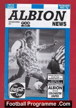 Brighton Hove Albion v Colchester United 1992 - Multi Autographs - football programme