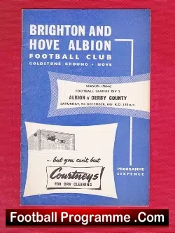 Brighton Hove Albion v Derby County 1961 - football programme