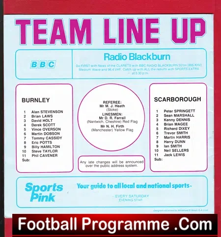Burnley v Scarborough 1980 – Multi Autographed Signed