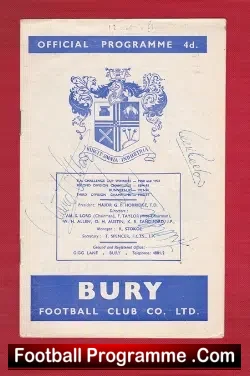 Bury v Norwich City 1964 – Multi Autographed SIGNED