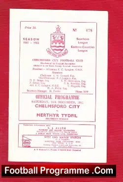 Chelmsford City v Merthyr Tydfil 1961 - football programme