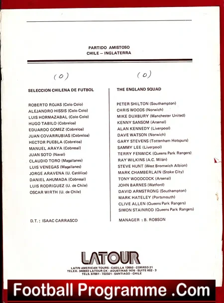 Chile v England 1984 – Played in Santiago