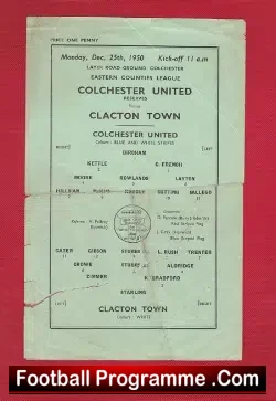 Colchester United v Clacton Town 1950 - Single Sheet - football programme