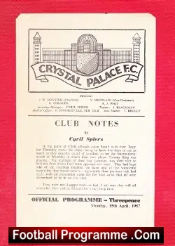 Crystal Palace v Fulham 1957 - football programme