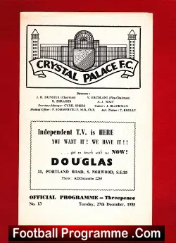 Crystal Palace v Swindon Town 1955 - football programme