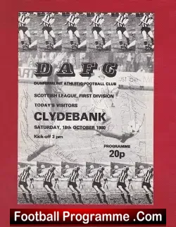 Dunfermline Athletic v Clydebank 1980 - Multi Autographed - football programme