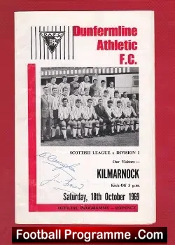 Dunfermline Athletic v Kilmarnock 1969 - Multi Autographed - football programme
