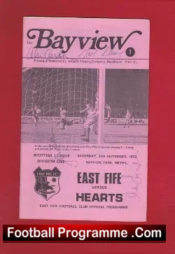 East Fife v Heart of Midlothian Hearts 1972 - Autographs - football programme