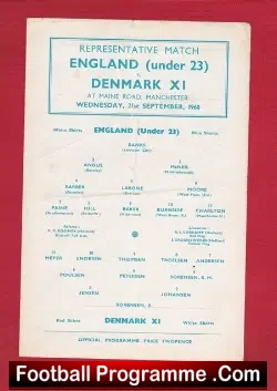 England v Denmark 1960 – U23 Bobby Moore Debut Representative