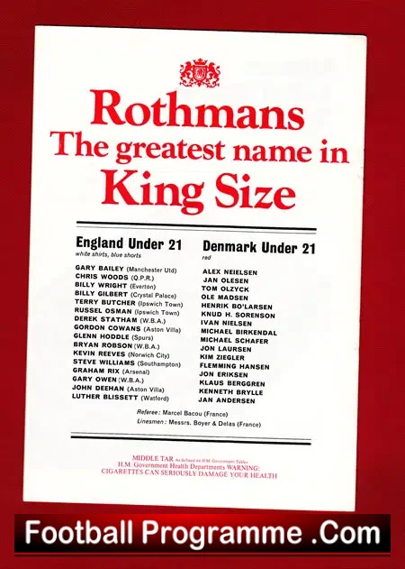 England v Denmark 1979 – U21 at Watford