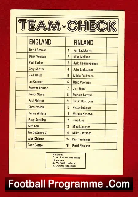 England v Finland 1984 – U21 at Southampton