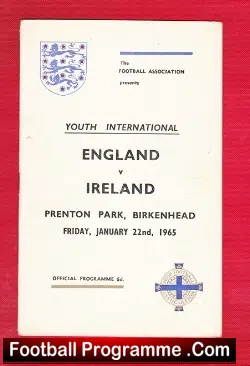 England v Ireland 1965 - Youth Match at Tranmere Rovers - football programme