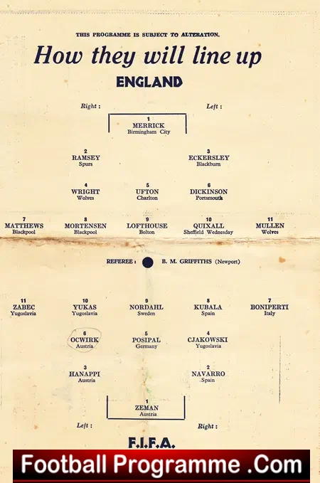England v Rest Of The World 1953 – Pirate Programme