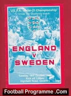 England v Sweden 1988 – Under 21 at Coventry City