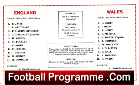 England v Wales 1969 – Wembley