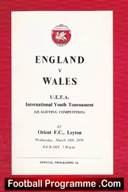 England v Wales 1970 – Youths Match at Leyton Orient