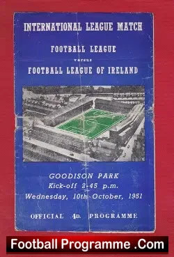 Football League v Ireland Football League 1951 - at Goodison - football programme