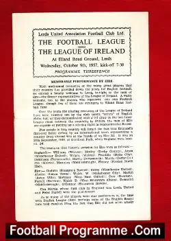 Football League v Ireland Football League 1957 - at Leeds - football programme