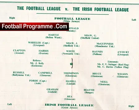 Football League v Ireland Football League 1958 – at Liverpool